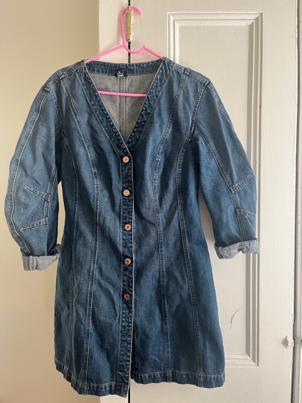 GAP Dark Blue Denim Long Sleeve Button-Front Dress